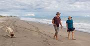 The beach near Whakatane. Douggie, Harry and Anita