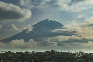 El Misti volcano makes a brief appearance as we leave